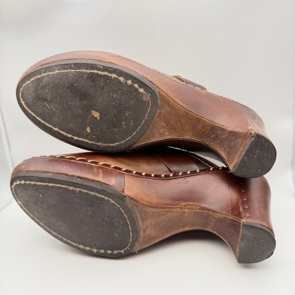 Frye Charlotte Ring Harness Clogs Womens Sz 10 Brown Leather Slip On Whip Stitch - Picture 12 of 12